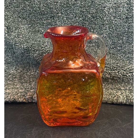 Vintage Pilgrim Glass Plymouth Amberina Square Pitcher Clear Applied Handled - Picture 2 of 10